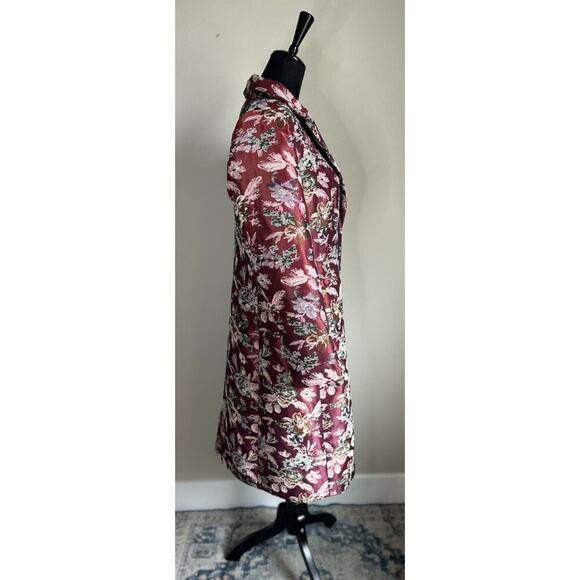 VINCE CAMUTO Women's Floral Tapestry Burgundy Topper Mid Length Jacket Size 14 - Picture 7 of 10